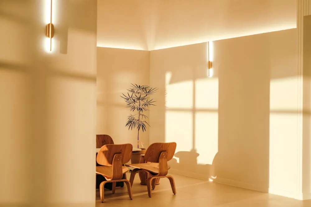 Warm minimalist room in golden afternoon light