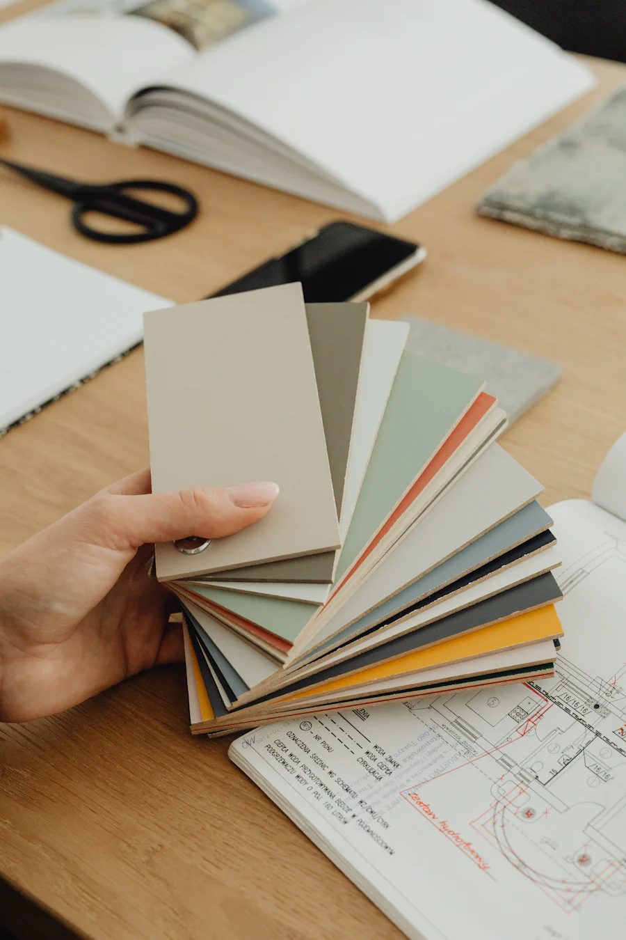Color swatches arranged on a table